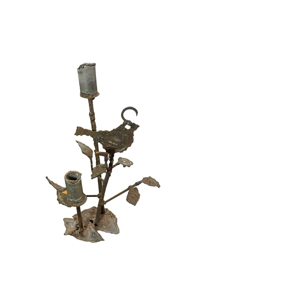 Vintage 1970s Brutalist Candelabra Sculpture  Mid-Century Modern 16” X 9”